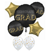 Graduation Congrats Grad Black Gold Balloon Bouquet with Helium Weight