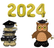 Graduation Gold Numbers 2024 Wise Owl Grad Books Airloonz Balloons