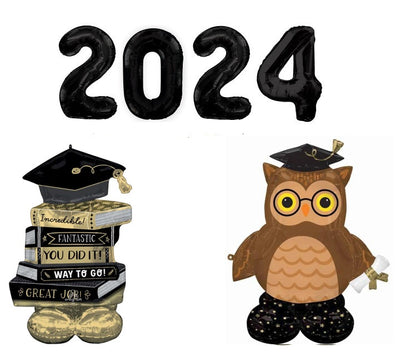 Graduation Black Numbers 2024 Wise Owl Grad Books Airloonz Baooon