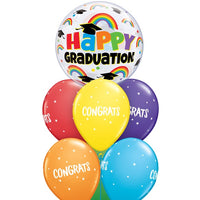 Graduation Rainbows and Caps Congrats Balloon Bouquet with Helium and Weight