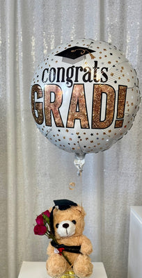Graduation Tan Plush Bear Rose Flowers Helium Congrats Grad Balloon
