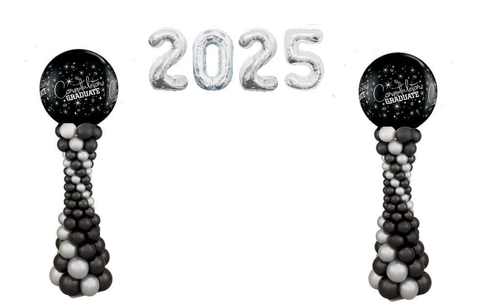 Graduation Balloon Columns 2025 Jumbo Silver Numbers Arch