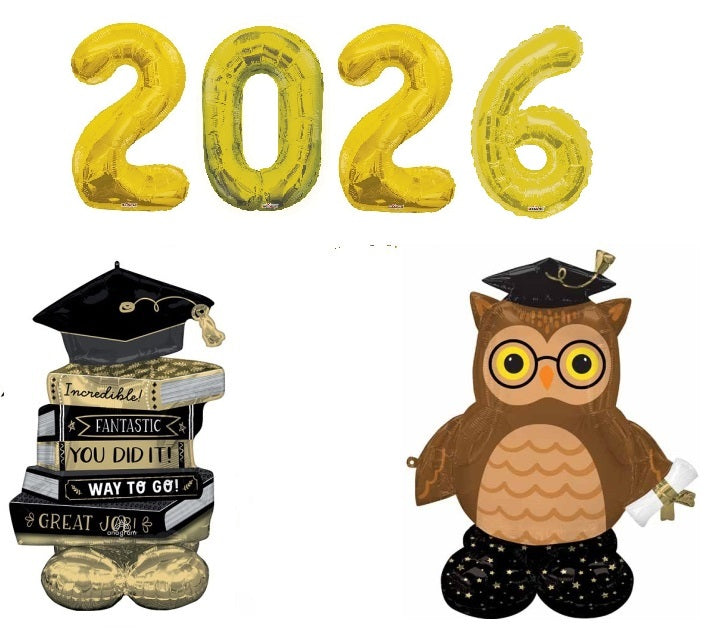Graduation Gold Numbers 2026 Wise Owl Grad Books Airloonz Balloons