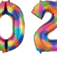 New Year Jumbo  Rainbow Splash 2026 Balloon Numbers with Helium Weight