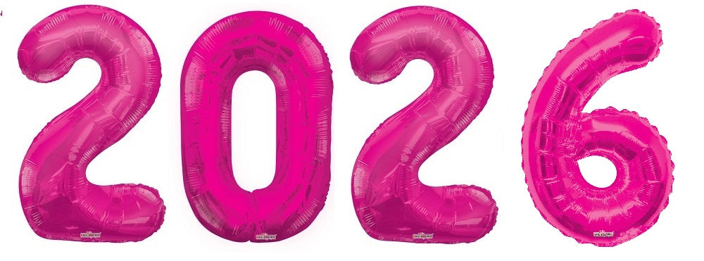 Graduation Jumbo Hot Pink Numbers 2026 Balloons with Helium and Weight