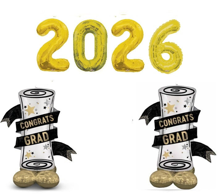 Graduation Gold Numbers Balloon 2026 Diploma Airloonz Balloons