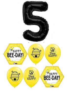 Happy Bee Day Birthday Pick An Age Black Number Balloon Bouquet