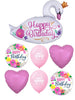 Beautiful Swan Birthday Flowers Balloons Bouquet with Helium Weight