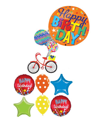 Bicycle Happy Birthday Balloons Bouquet with Helium and Weight