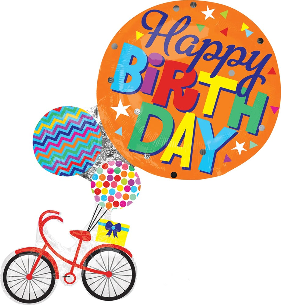 Happy Birthday Bicycle Bike Balloon with Helium and Weight