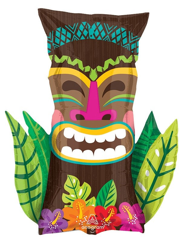 Hawaiian Luau Tropical Vintage Tiki Helium Balloon with Helium Weight