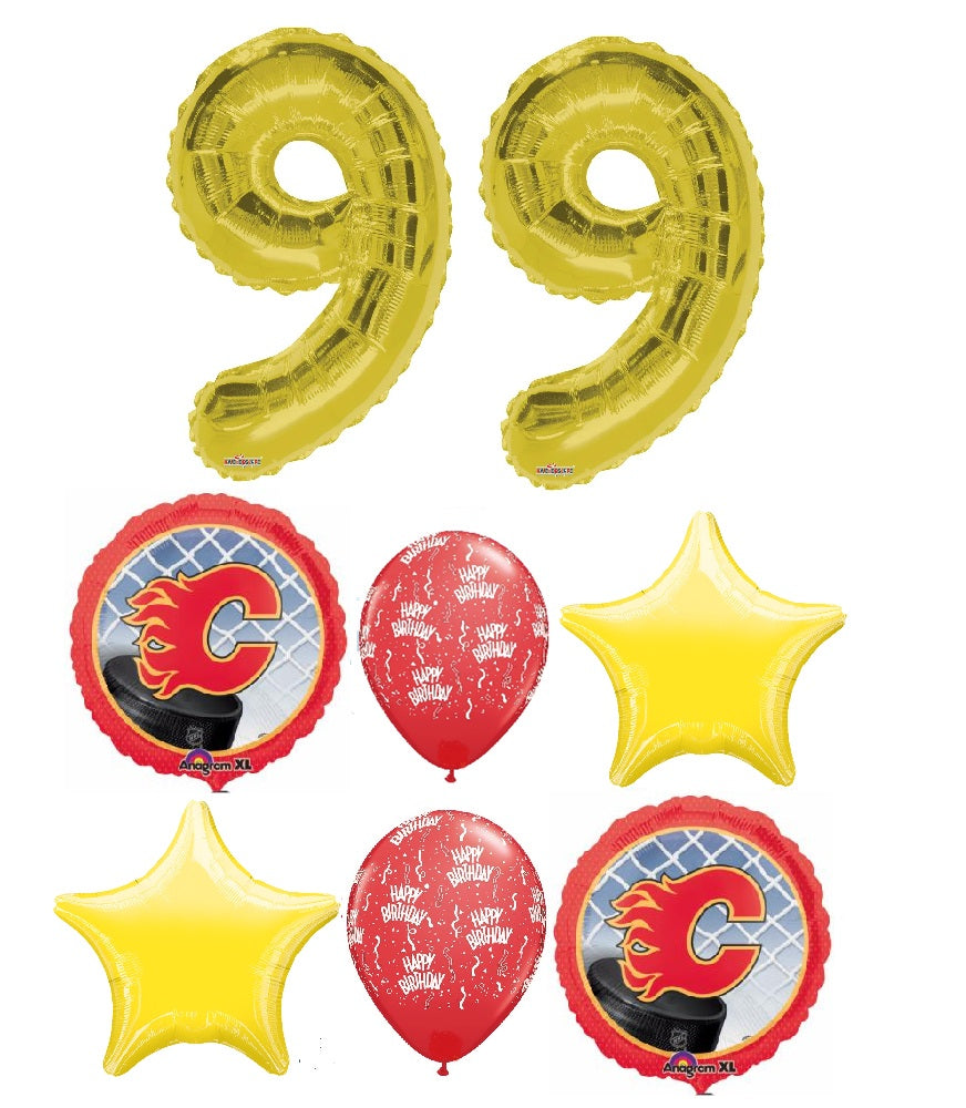 Hockey Calary Flames Birthday Pick An Age Gold Numbers Balloon Bouquet