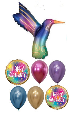 Hummingbird Birthday Balloons Bouquet with Helium and Weight