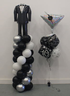 James Bond Tux Balloon Column Martini Birthday Milestone Age Bouquet