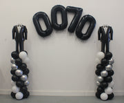 James Bond Theme Birhthday Tuxedo Balloon Column Black Numbers Arch