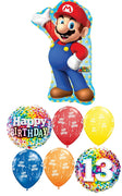 Mario Brothers 13th Birthday Balloon Bouquet with Helium and Weight
