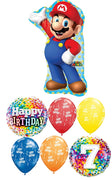 Mario Brothers 7th Birthday Balloon Bouquet with Helium and Weight