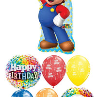 Mario Brothers 8th Birthday Balloon Bouquet with Helium and Weight