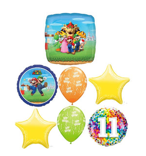 Mario Brothers Bros 11th Birthday Balloon Bouquet with Helium Weight