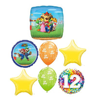 Mario Brothers Bros 12th Birthday Balloon Bouquet with Helium Weight