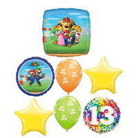 Mario Brothers Bros 13th Birthday Balloon Bouquet with Helium Weight