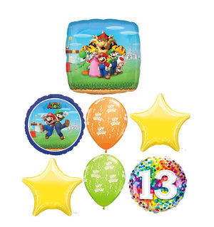 Mario Brothers Bros 13th Birthday Balloon Bouquet with Helium Weight