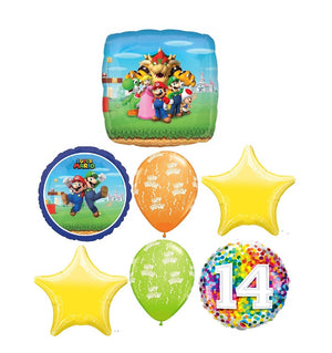 Mario Brothers Bros 14th Birthday Balloon Bouquet with Helium Weight