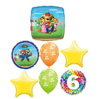 Mario Brothers Bros 6th Birthday Balloon Bouquet with Helium Weight