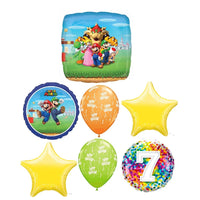 Mario Brothers Bros 7th Birthday Balloon Bouquet with Helium Weight