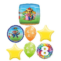 Mario Brothers Bros 8th Birthday Balloon Bouquet with Helium Weight