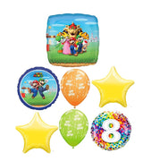 Mario Brothers Bros 8th Birthday Balloon Bouquet with Helium Weight