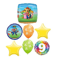 Mario Brothers Bros 9th Birthday Balloon Bouquet with Helium Weight