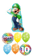Mario Brothers Luigi 10th Birthday Balloon Bouquet with Helium Weight