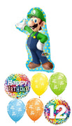 Mario Brothers Luigi 12th Birhtday Balloon Bouquet with Helium Weight