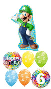 Mario Brothers Luigi 6th Birthday Balloon Bouquet with Helium Weight