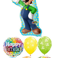 Mario Brothers Luigi 8th Birthday Balloon Bouquet with Helium Weight