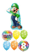 Mario Brothers Luigi 8th Birthday Balloon Bouquet with Helium Weight