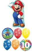 Mario Brothers 10th Birthday Balloon Bouquet with Helium and Weight