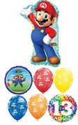 Mario Brothers 13th Birthday Balloon Bouquet with Helium and Weight