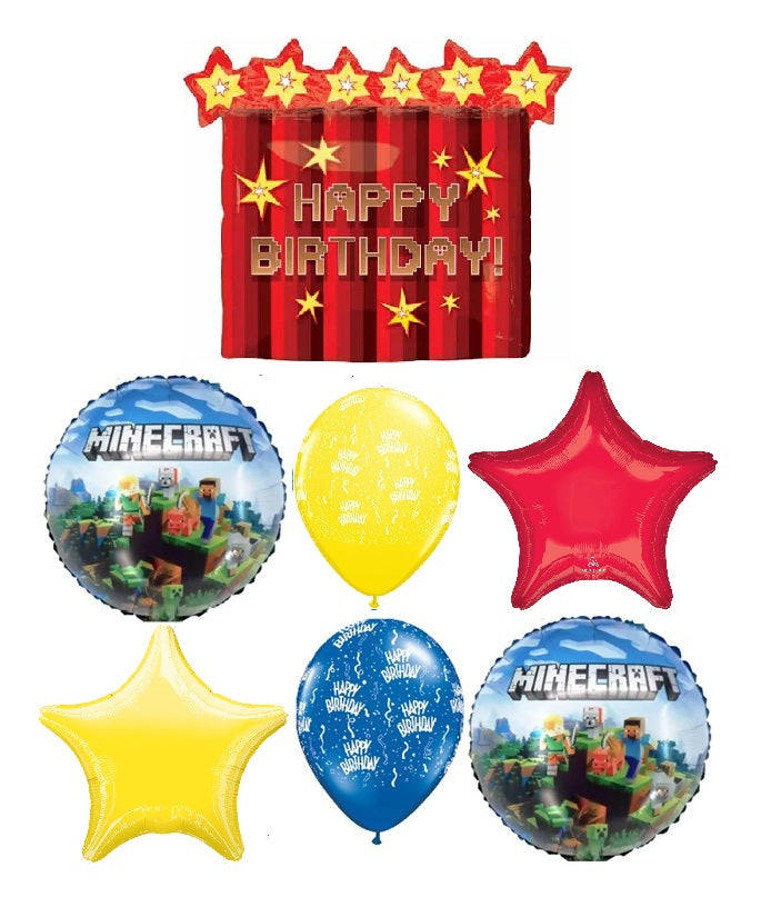 Minecraft TNT Birthday Balloons Bouquet with Helium and Weight