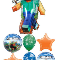 Minecraft Blue Birthday Balloons Bouquet with Helium and Weight