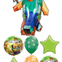 Minecraft Green Birthday Balloons Bouquet with Helium and Weight