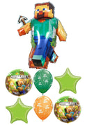 Minecraft Green Birthday Balloons Bouquet with Helium and Weight