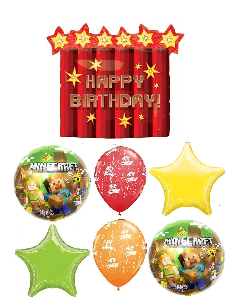 Minecraft TNT Dynamite Birthday Balloon Bouquet with Helium Weight
