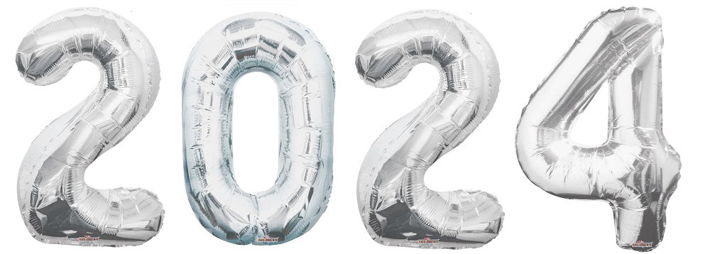 New Year Jumbo Silver Number 2024 Balloons with Helium Weights