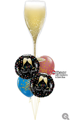 New Year Golden Champagne Glass Balloon Bouquet with Helium Weight