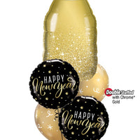 New Year Golden Bubbly Champagne Balloon Bouquet with Helium Weight