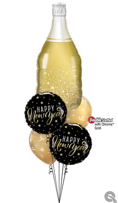 New Year Golden Bubbly Champagne Balloon Bouquet with Helium Weight