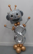 Outer Space Robot Bitthday Pick An Age Silver Number Balloon Stand Up
