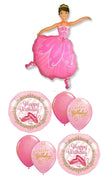 Pink Ballerina Slipper Birthday Balloon Bouquet with Helium and Weight